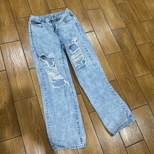 SHEIN Light Blue Distressed Straight Leg Jeans